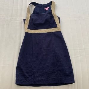 Lilly Pulitzer Navy Blue and Gold Eliana Shift Short Cocktail Dress